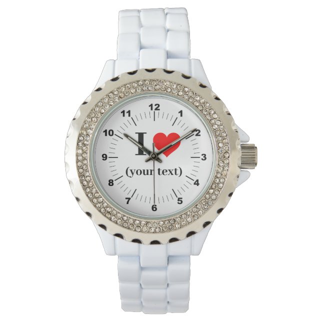 Kvinnor i Heart Rhinestone White Enamel Watch Armbandsur (Framsida)