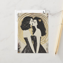 Kvinnor i Kärlek Kissing i Black Dacks Guld Heart Vykort