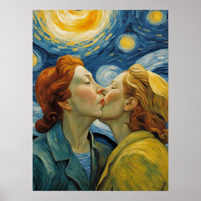 Kvinnor i Kärlek Kissing Starry Night Poster (Framsidan)