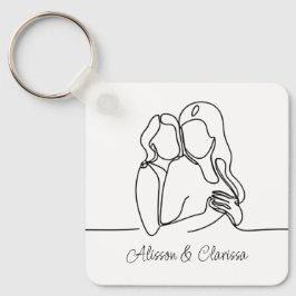 Kvinnor i Kärlek Line Art Lesbisk par Nyckelring