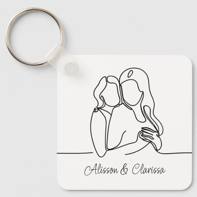 Kvinnor i Kärlek Line Art Lesbisk par Nyckelring (Framsida)