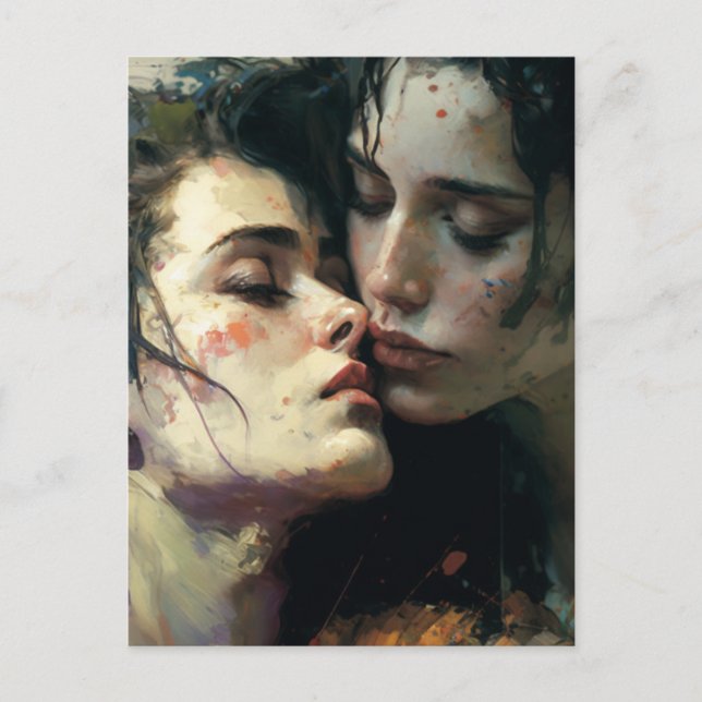 Kvinnor I Kärlek Rödiskt Färgrikt Målning Vykort (Framsida)
