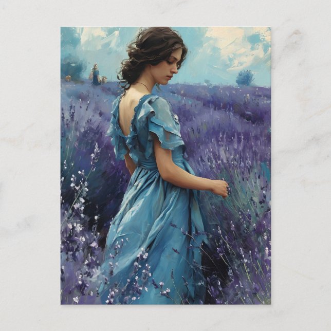 Kvinnor i lavender fält Vintage Vykort (Framsida)