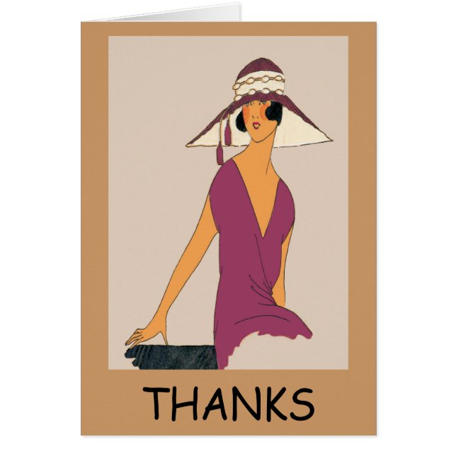 Kvinnor i Lila Hat, tack, redigera text Hälsningskort (Framsidan)