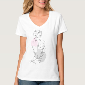 Kvinnor i Lineal Art Teckning T Shirt