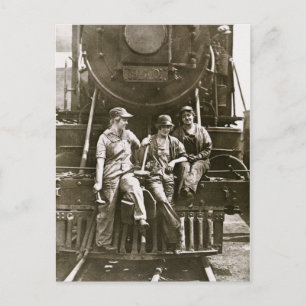 Kvinnor i lokomotiv 1918 WWI Vykort
