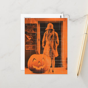 Kvinnor i Orange Halloween Vykort