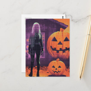 Kvinnor i Orange Lila Halloween Vykort