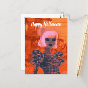 Kvinnor i Orange och Rosa Halloween Vykort