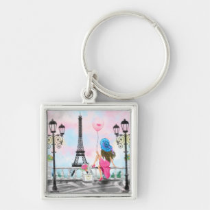 KVINNOR I Paris Eiffel Torn Keychain Gift Fyrkantig Silverfärgad Nyckelring