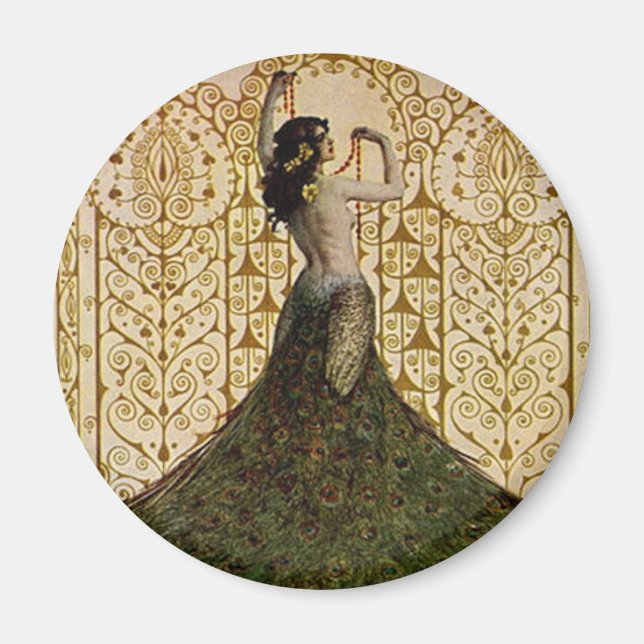 Kvinnor i Peacock Skirt Magnet (Framsidan)