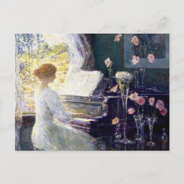 Kvinnor i Piano av Childe Hassam Vykort (Framsida)