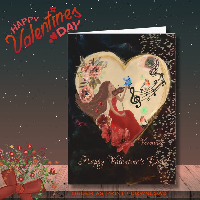 Kvinnor i Red Dress som spelar fiolin Card Helgkort (Women in Red Dress playing violin Card)