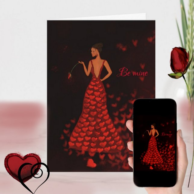 Kvinnor i Red Dress Valentine Day Card Helgkort ( Woman in Red Dress Valentine's Day Card )