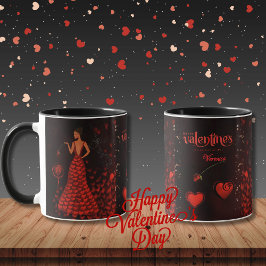 Kvinnor i Red Dress Valentines Mugg