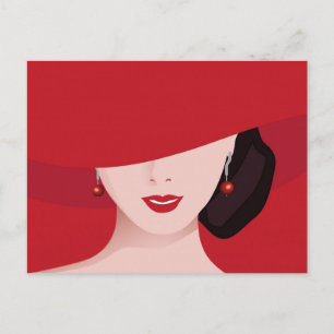 Kvinnor i Red Hat Retro Art Vykort