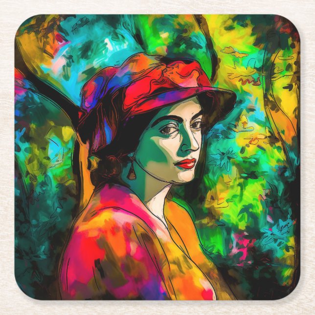 Kvinnor i Red Hat Underlägg Papper Kvadrat (Framsidan)
