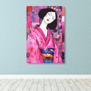 Kvinnor i Rosa Kimono Canvastryck