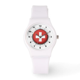 Kvinnor i Schweiz Flagga Sporty White Watch Armbandsur