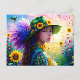 Kvinnor i solblommor, postkorsning vykort