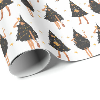 Kvinnor i Svarta Julgran, vita Presentpapper