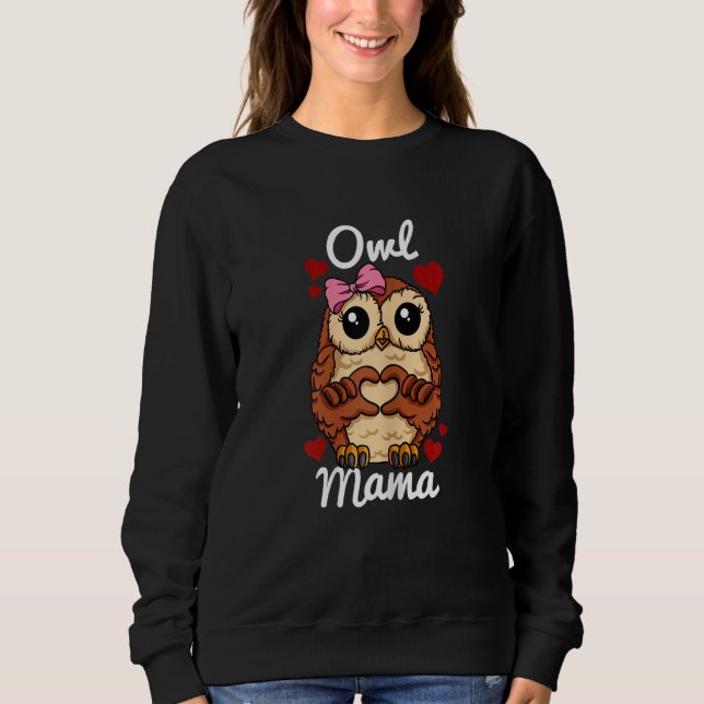 Kvinnor i Uggla Mamma Finger Heart Uggla med ribbo T Shirt (Framsida)