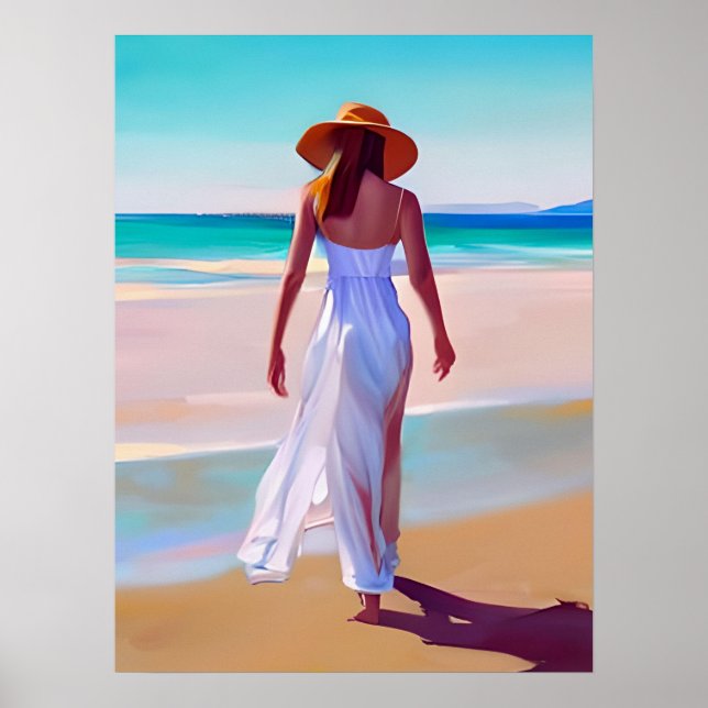 Kvinnor i vitt på Beach Poster (Framsidan)