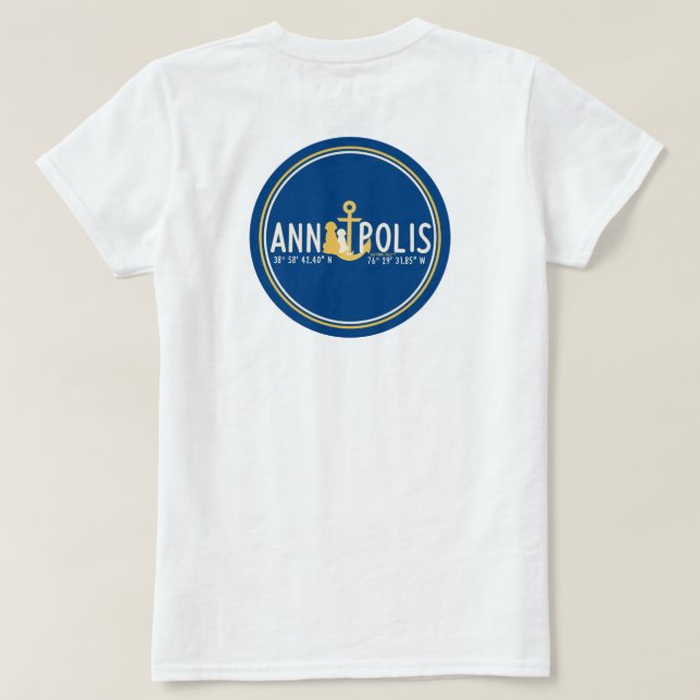 Kvinnor i vitt T-Shirt förankrade i Annapolis Hund (Design baksida)
