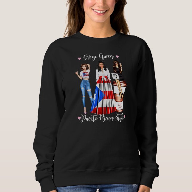 Kvinnor i Womens Puerto Rican Stil Våg Queen Zodia T Shirt (Framsida)