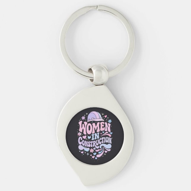 Kvinnor Inom Bygg Retro Empowerment Swirl Silverfärgad Nyckelring (Framsidan)