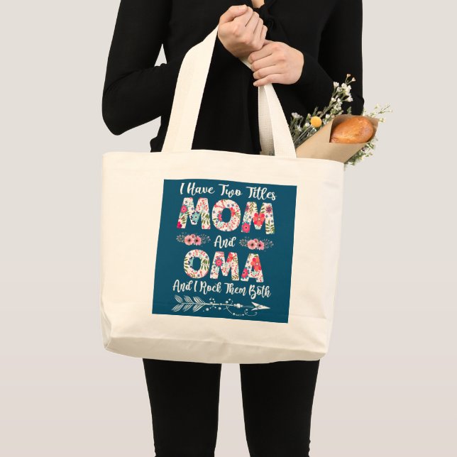 Kvinnor jag har två titlar på Mamma och Oma Flower Jumbo Tygkasse (Framsida (produkt))