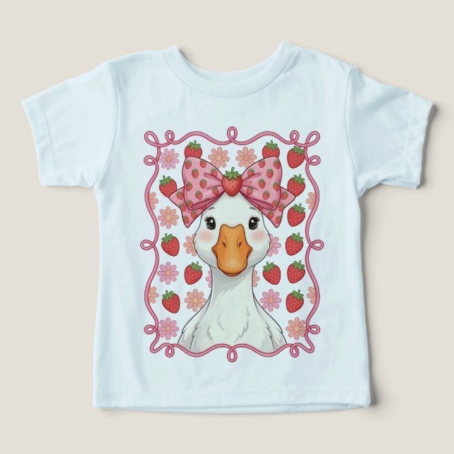Kvinnor Jordgubb Gås Sommar Båge T Shirt (Design Framsida)