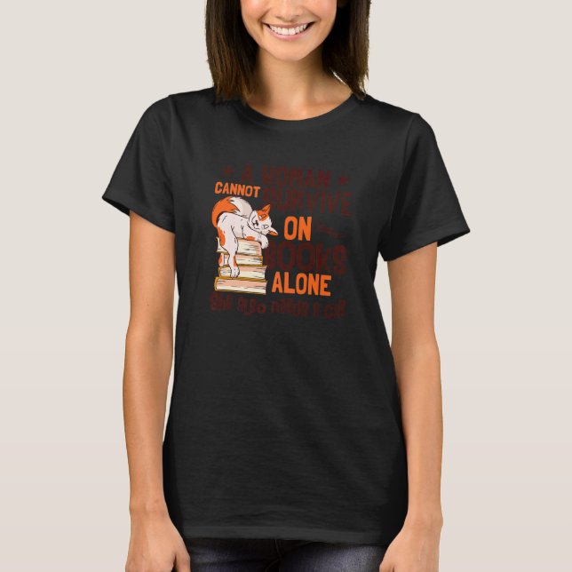 Kvinnor Katt Bok Läsning T Shirt (Framsida)