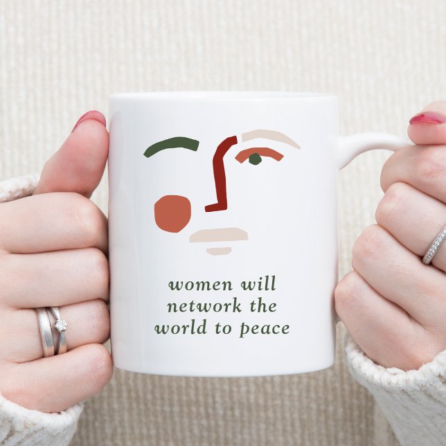Kvinnor kommer att nätverka världen mot fred kaffemugg (Abstract Womans Face Women Will Network the World to Peace Motivational Coffee Mug)