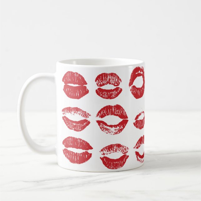 Kvinnor läppar satte sig. Hand plockade vattenfärg Kaffemugg (Vänster)