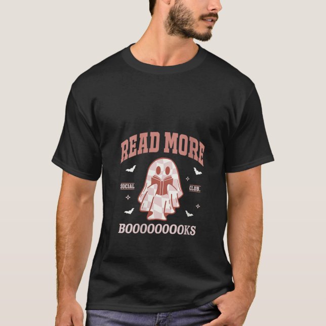 Kvinnor läser mer Bokar Lärare Cute Reading Ghost T Shirt (Framsida)