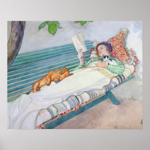 Kvinnor Ljugande på en bench, 1913 (w/c på papper) Poster