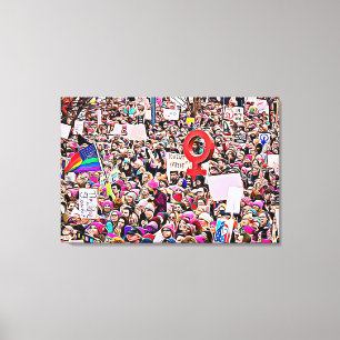 Kvinnor marscherar Rally Protest Wrappas Wall Art Canvastryck