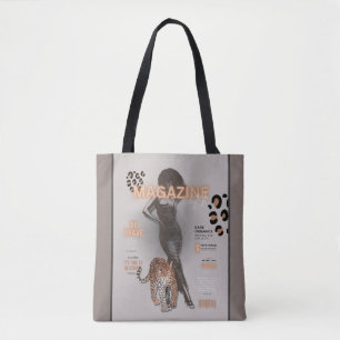 Kvinnor med afro och leopard Tote Tygkasse
