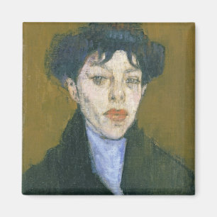 Kvinnor med blå scarf, c.1912 (olja på arbetsyta) magnet