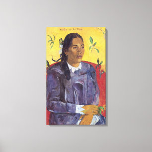 Kvinnor med blomma av Paul Gauguin Canvastryck
