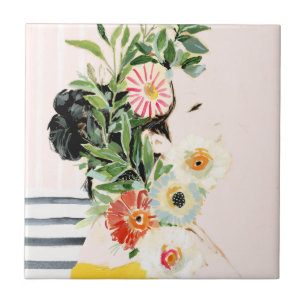 Kvinnor med blommor kakelplatta