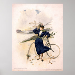 Kvinnor med cykel på Riverside Drive, New York Poster