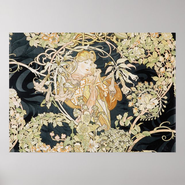 Kvinnor med Daisy Art nouveau Poster (Framsidan)