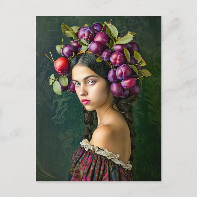 Kvinnor med druvor och plommon Krona Helg Vykort (Framsida)