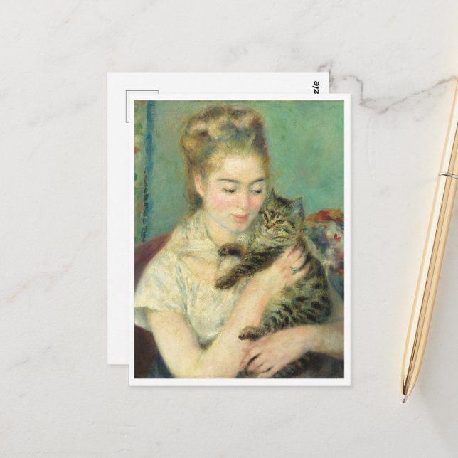 Kvinnor med en katt av Auguste Renoir Vykort (Fram/Back In Situ)