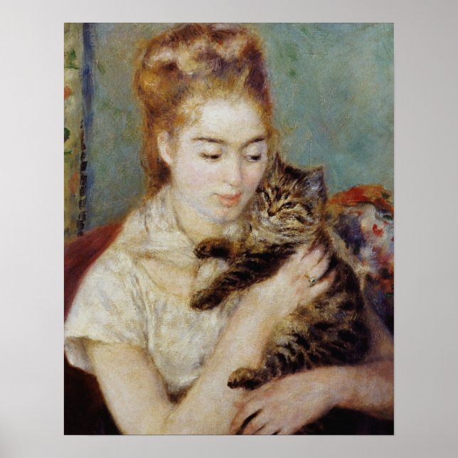 Kvinnor med en katt av Pierre-Auguste Renoir Poster (Framsidan)