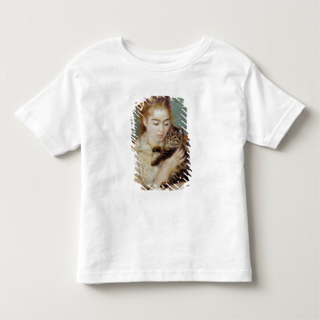 Kvinnor med en katt av Pierre-Auguste Renoir Tee Shirt (Framsida)