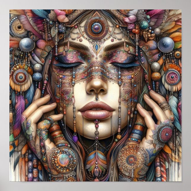 Kvinnor med experimentell staminspirerad Ornamenta Poster (Framsidan)