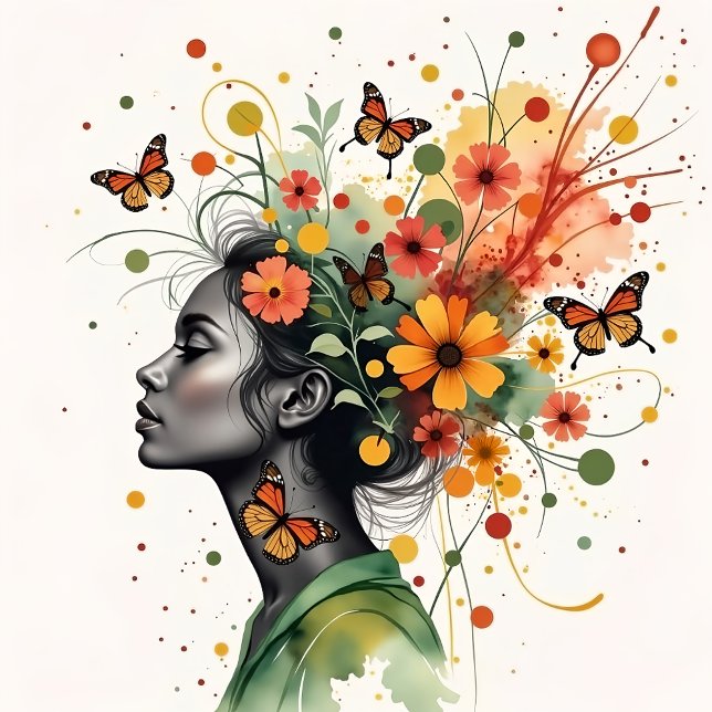 Kvinnor med fjärilar och blommor (3 av 4) fototryck (Skapare uppladdad)